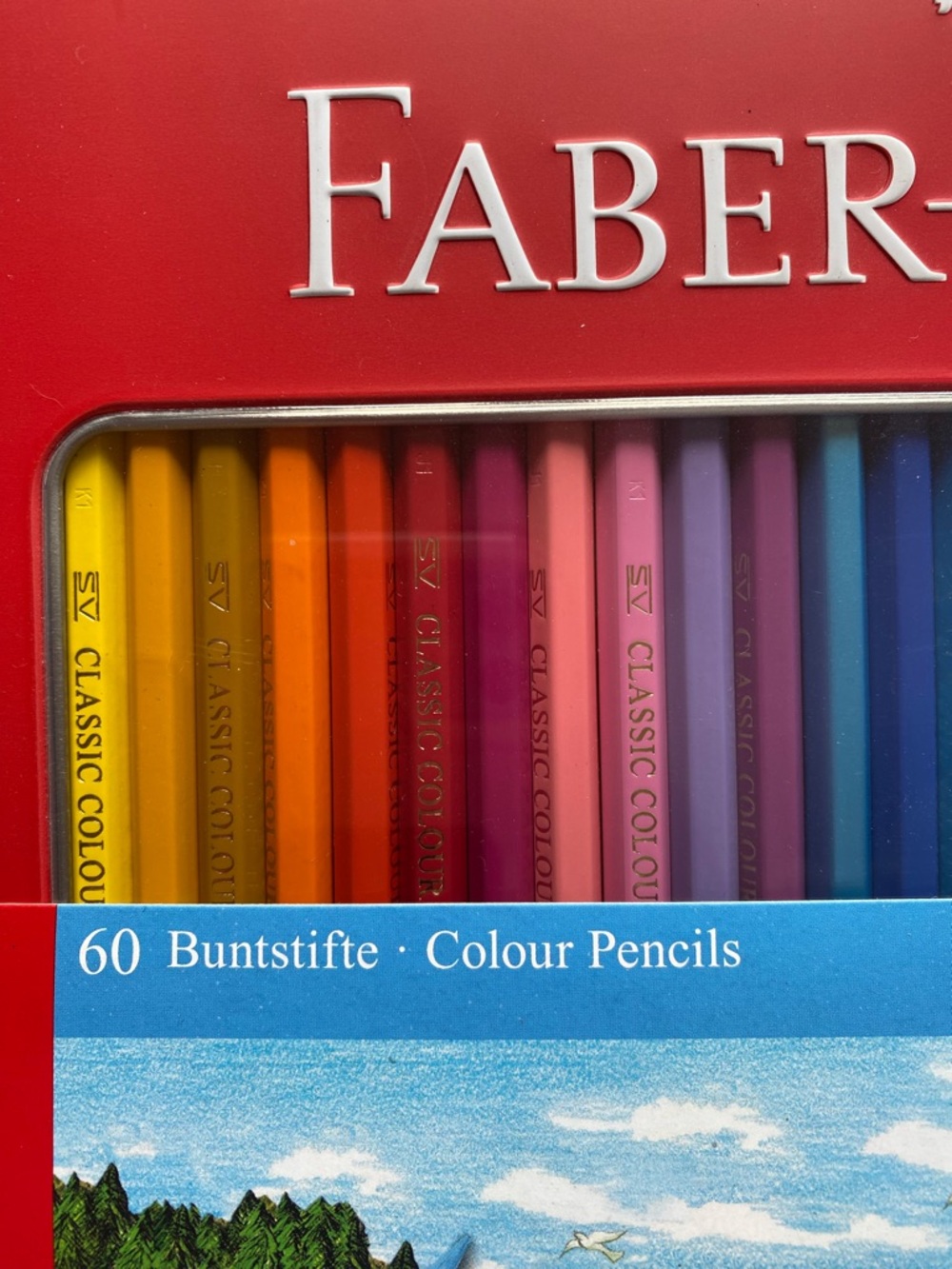 Faber-Castell Red Tin 60 Colour Pencils - Professional Drawing Set - Picture 3 of 4